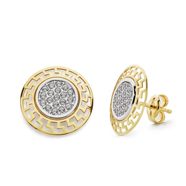 Cercei din aur bicolor de 18 carate cu zirconiu, 12 mm, închidere tip fluture