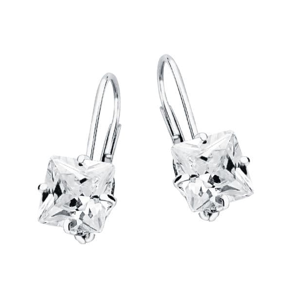 Cercei Zircon din Aur Alb 18K 7X7 mm