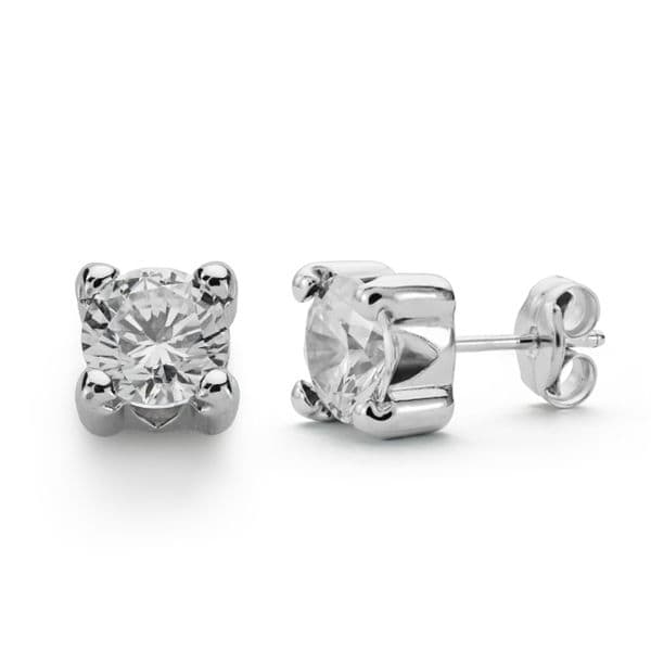 Boucles d'oreilles Or Blanc 9K Zircone 65 mm 4 Griffes Fermoir Poussettes Papillon