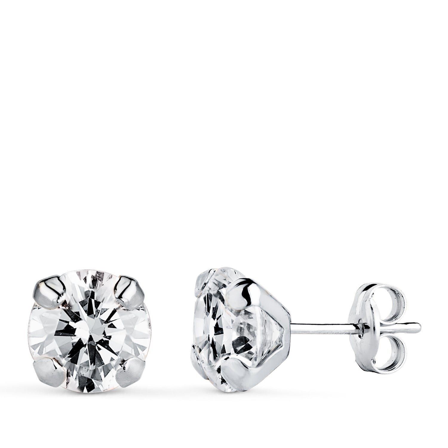 Cercei din aur alb de 18 carate cu circonit, 4 dinte - Dimensiuni: 7 x 7 mm - Inchidere cu caps