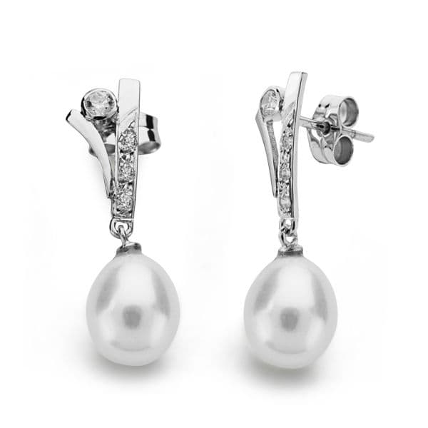 18K guld Zircon Pearl örhängen Butterfly Barnvagn lås