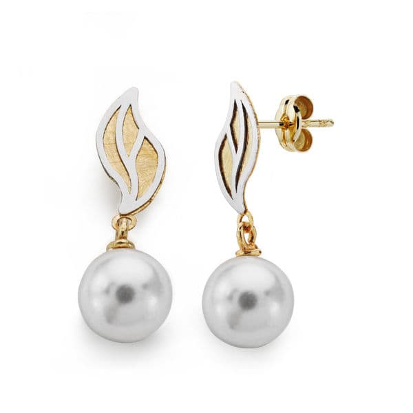 18K Bucles d'oreilles Perle Zircon en Or Fermoir Poussettes Papillon