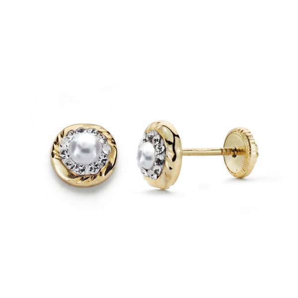 Pendientes Oro Amarillo 9K Circonitas 6 mm Garras Cierre Rosca