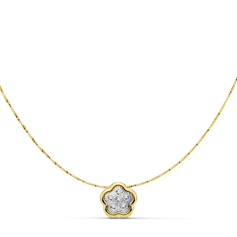 Pendentif Fleur 18K 8X8 mm Chaîne Or Bicolore 42CM