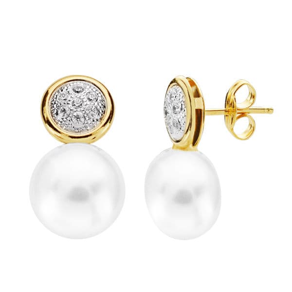 18K tofarget gull Zirconia perle øredobber 18X10 mm sommerfugl barnevogn lås