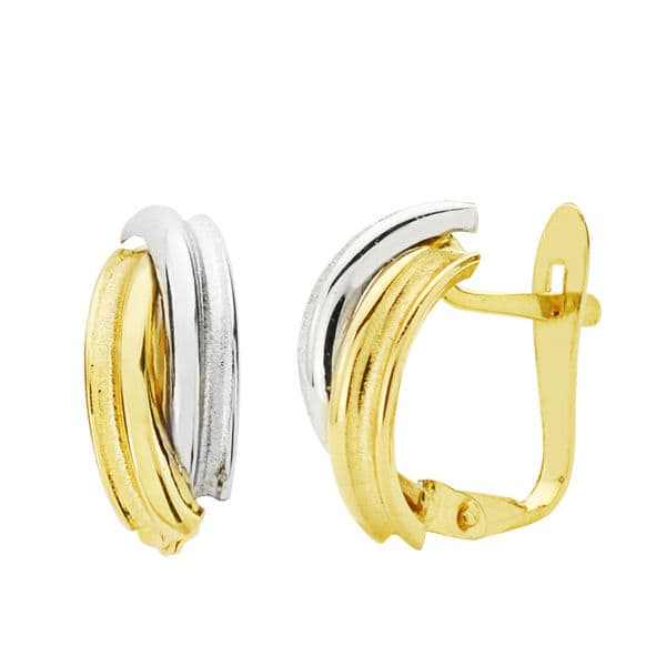 Pendientes Oro Bicolor 18K Bandas 13 X 5 mm Cierre Catalán
