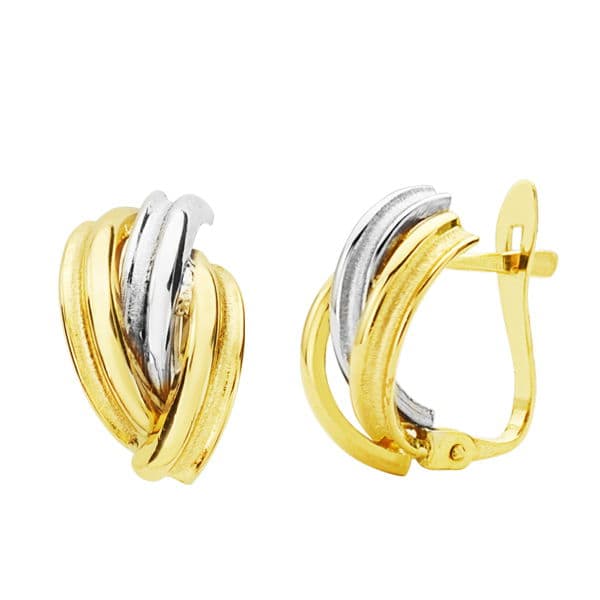 18K kéttónusú arany fülbevaló pántok 13 x 8 mm katalán csattal