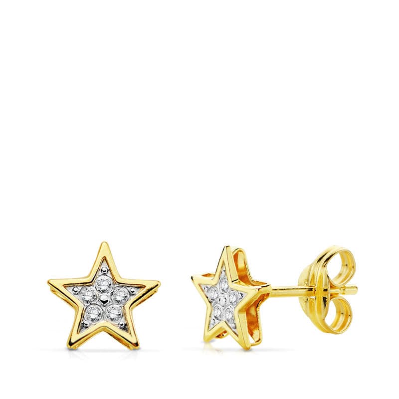 Cercei cu stea bicolore 18K 65X65 mm Închidere cu apăsare fluture