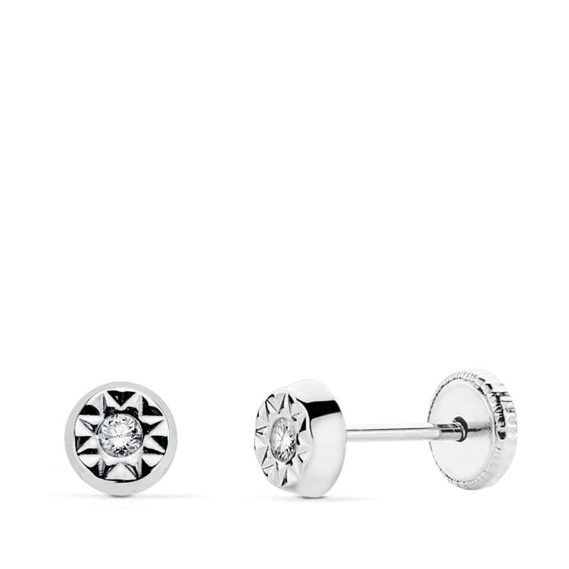 18K vitguld zirkon örhängen 5 mm skruvlås