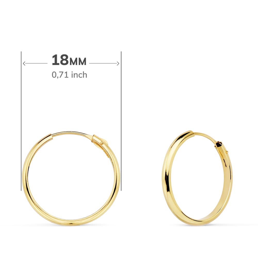 Klare 18K gult gull øredobber 18X2 mm vanlig halvrunde