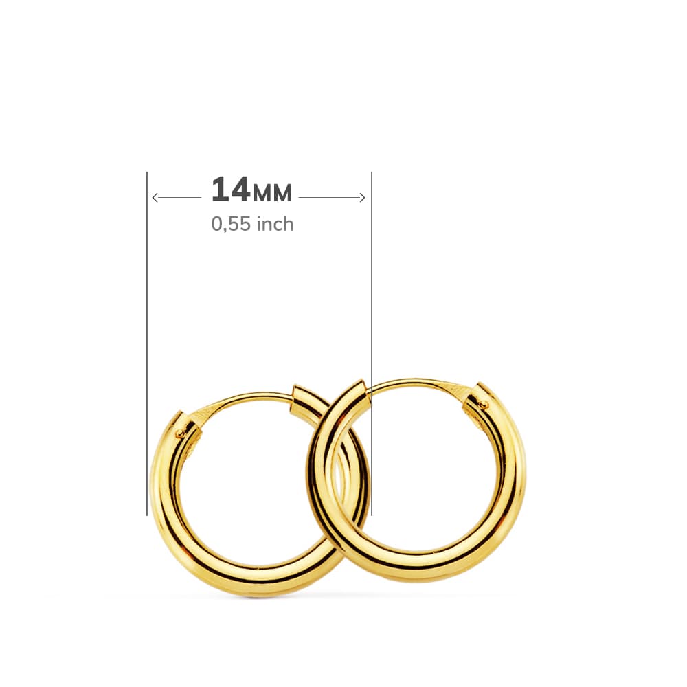 Cercei din Aur Galben de 18K Rotunzi si Usori 14X2 mm