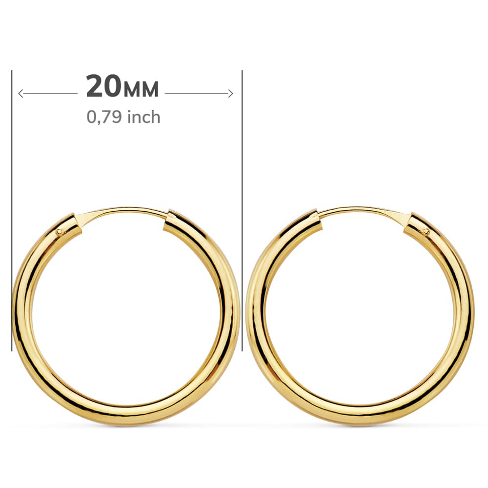 18K gult gull øredobber runde og lette 20X2 mm