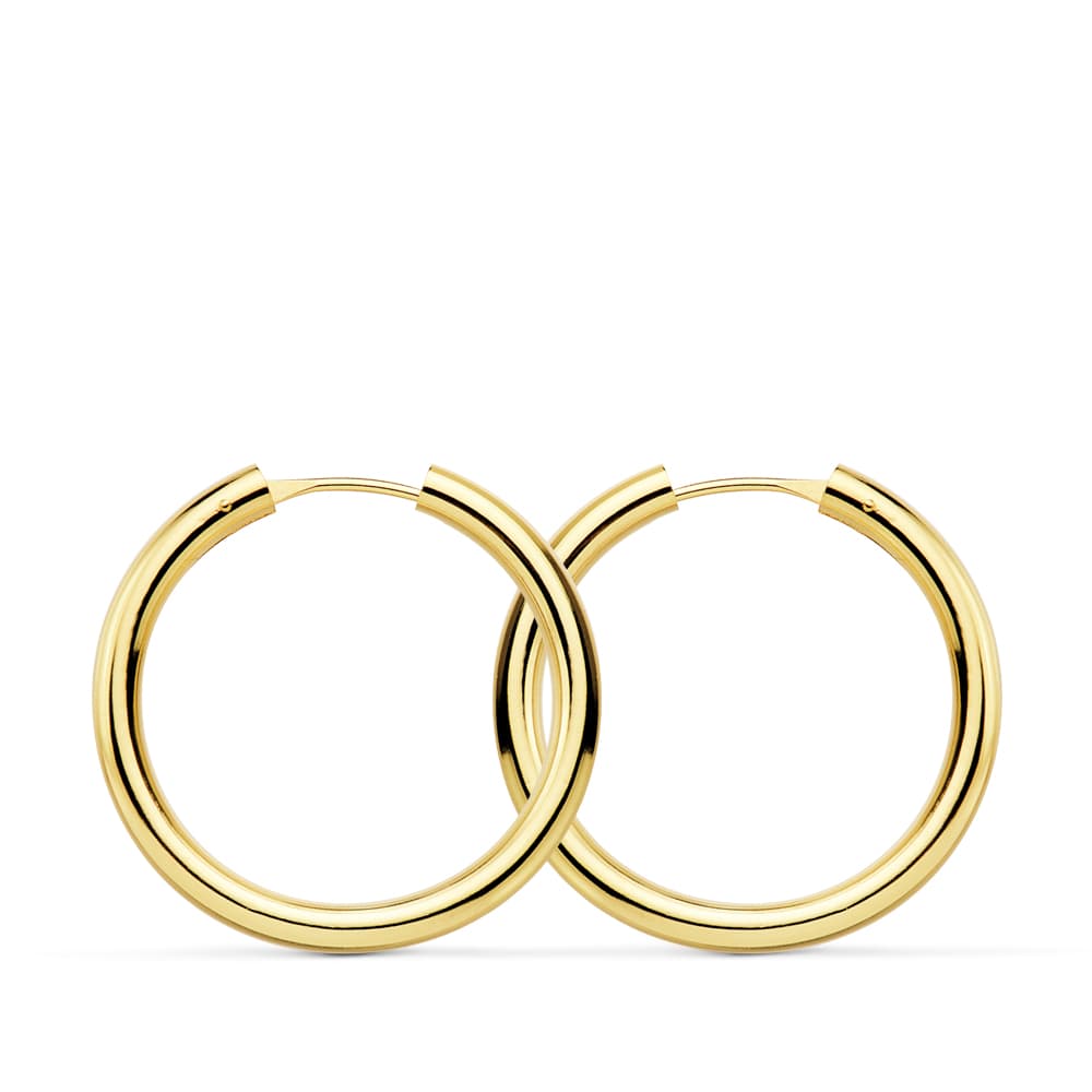Pendientes Oro Amarillo 18K Redondos y Ligeros 24X25 mm