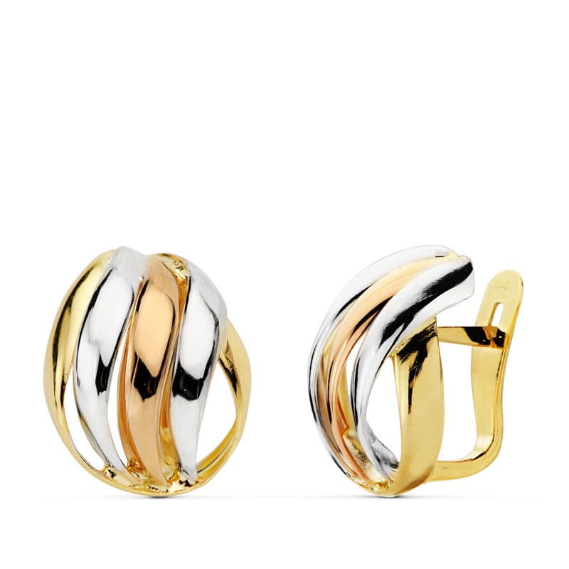 18K 3 guldbånd øreringe 15 x 12 mm catalansk lås