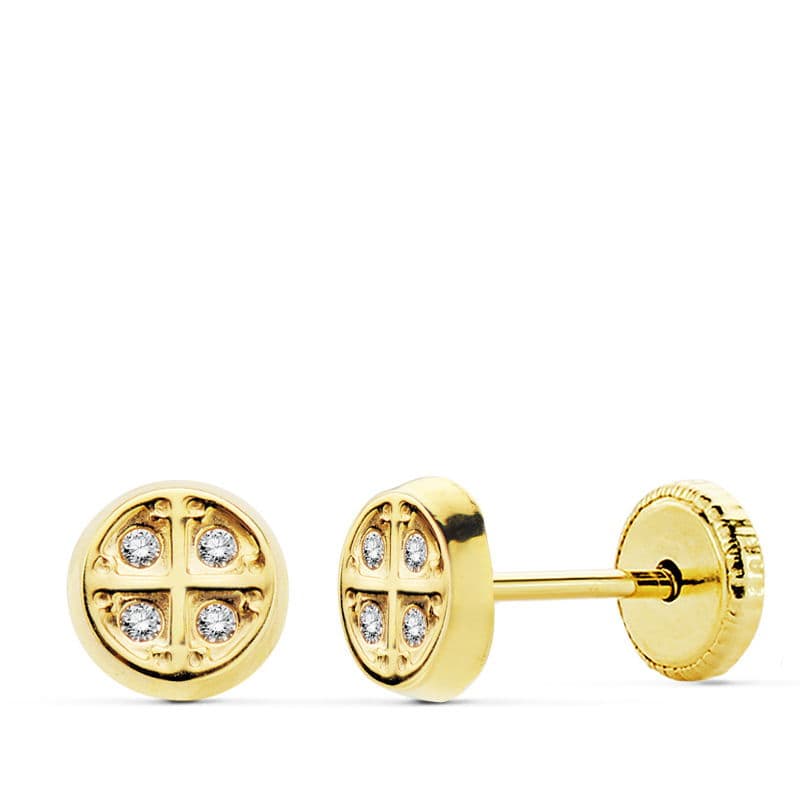 18K Boucles d'oreilles Or Jaune Zircons 5.5 mm