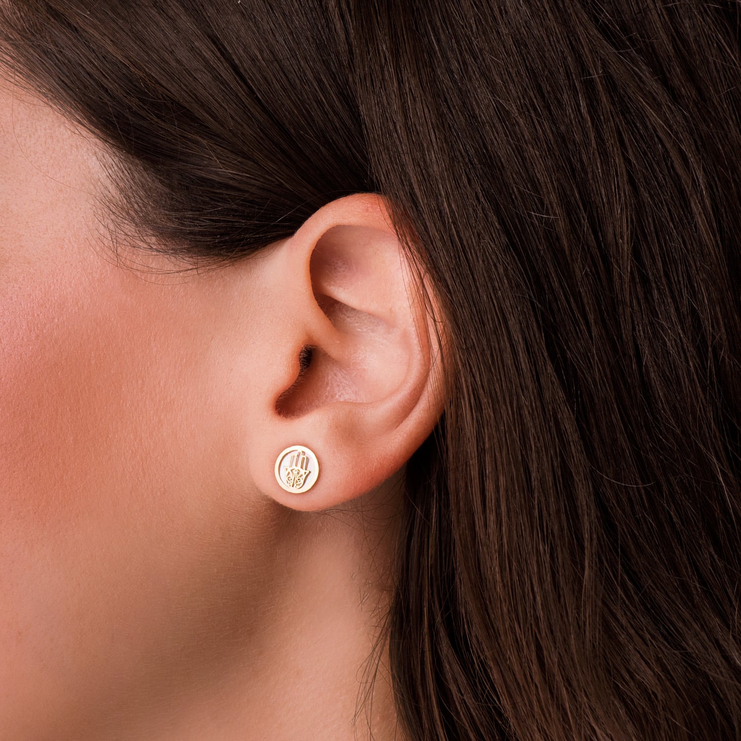 Pendientes Mano de Fátima Oro Amarillo 18K 8 mm Cierre Mariposa