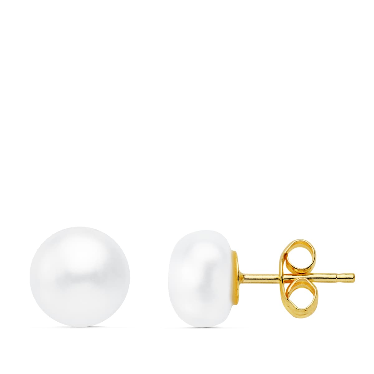 Boucles d'oreilles Bouton Perle Or Jaune 18K 7 mm Fermoir Poussettes Papillon