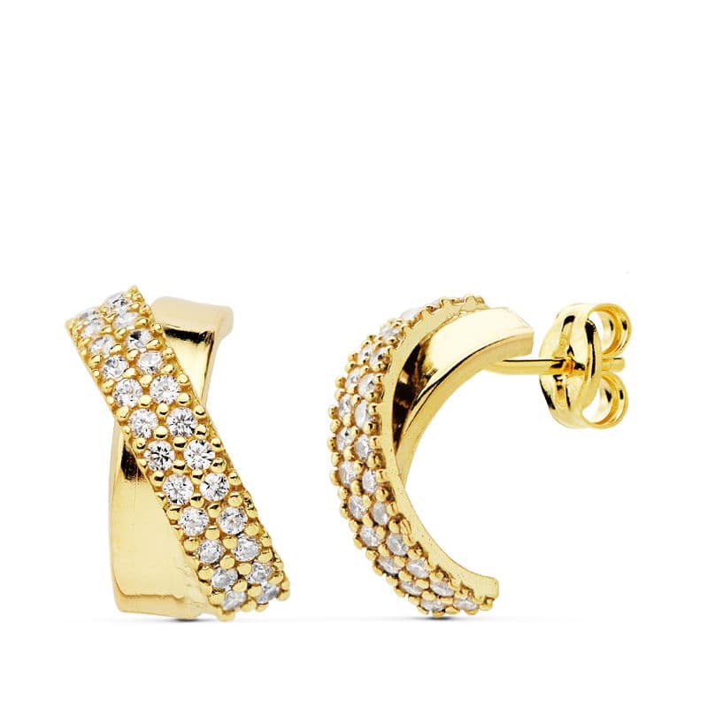 18 Ayar Sarı Altın Zirkonya Bant Küpe 13X6 mm Kelebek İtme Toka