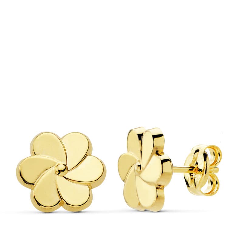 18K Boucles d'oreilles Or Jaune Fleur 8X8 mm Fermoir Poussettes Papillon