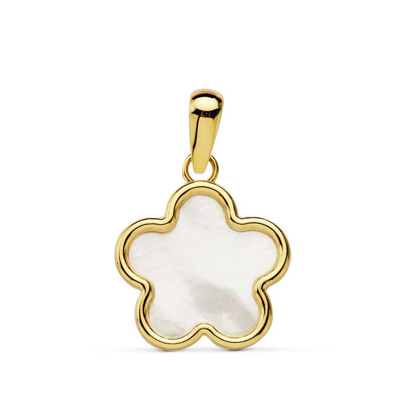 Collier Or Jaune 18K Fleur de Nacre 12X12 mm