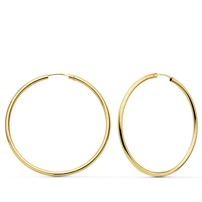 Lehké hladké kulaté náušnice z 18K žlutého zlata 43 x 2 mm