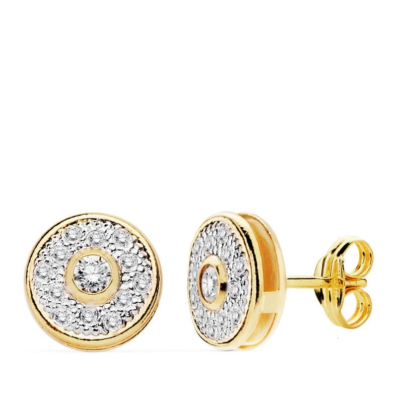Pendientes Oro Bicolor Redondo 8 mm Mariposa Push
