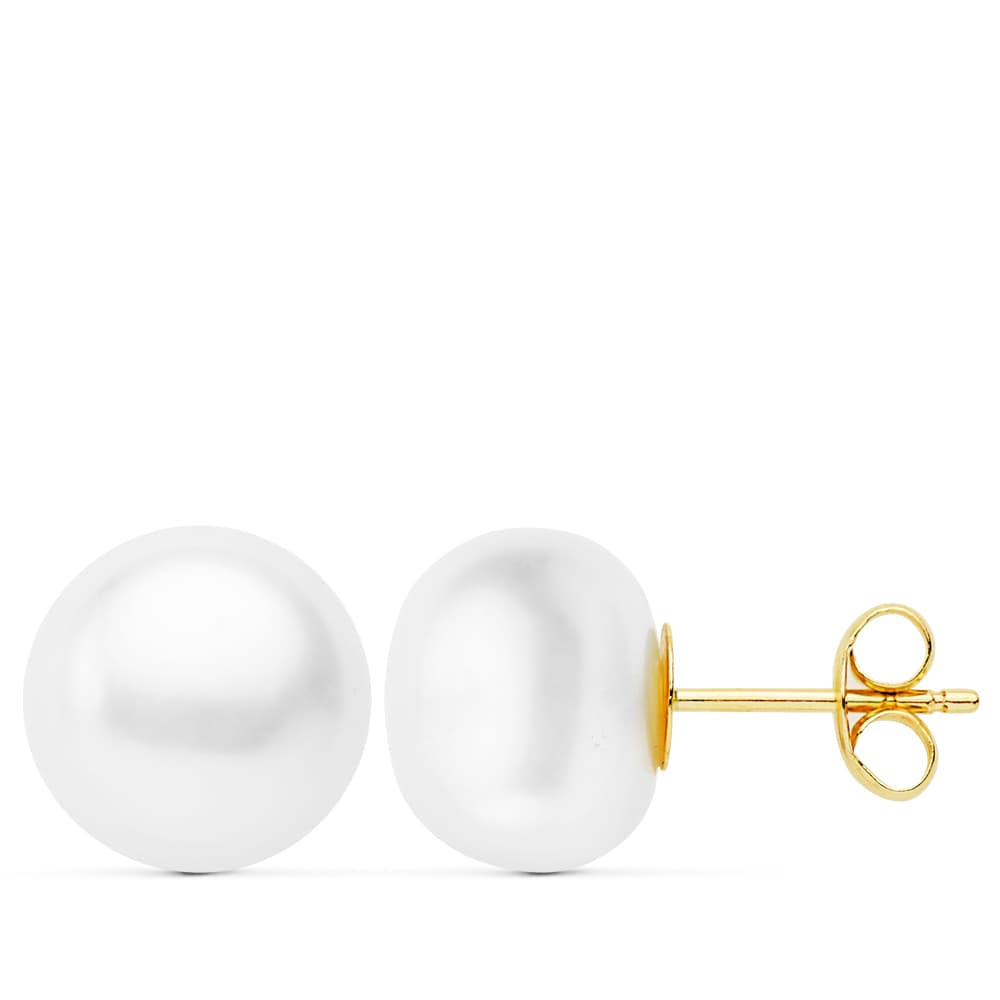 Boucles d'oreilles Bouton Perle Or Jaune 18K 10-105 mm Fermoir Poussettes Papillon