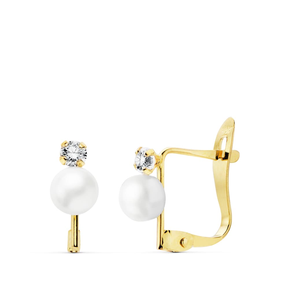 18K tofarget gull Zirconia øredobber 25 mm perle 45 mm katalansk lås