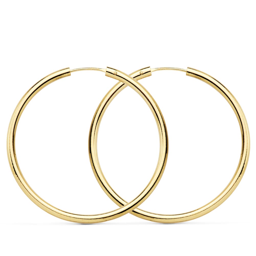 Pendientes Redondos Lisos Livianos Oro Amarillo 18K 35X2 mm