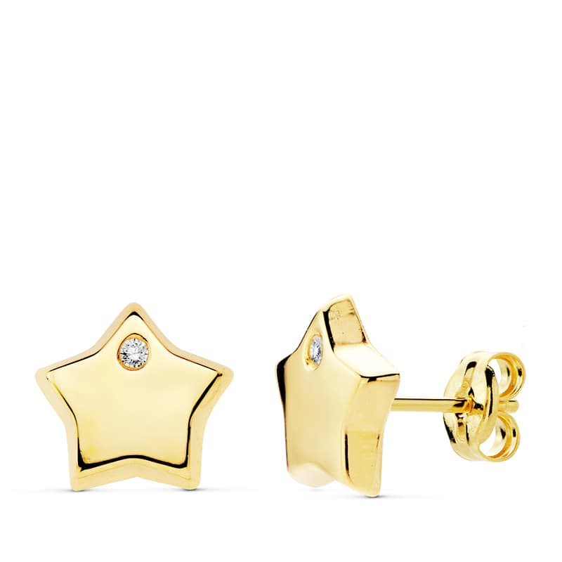 Pendientes Oro Amarillo 18K Circonitas Estrella 9X9 mm Cierre Mariposa