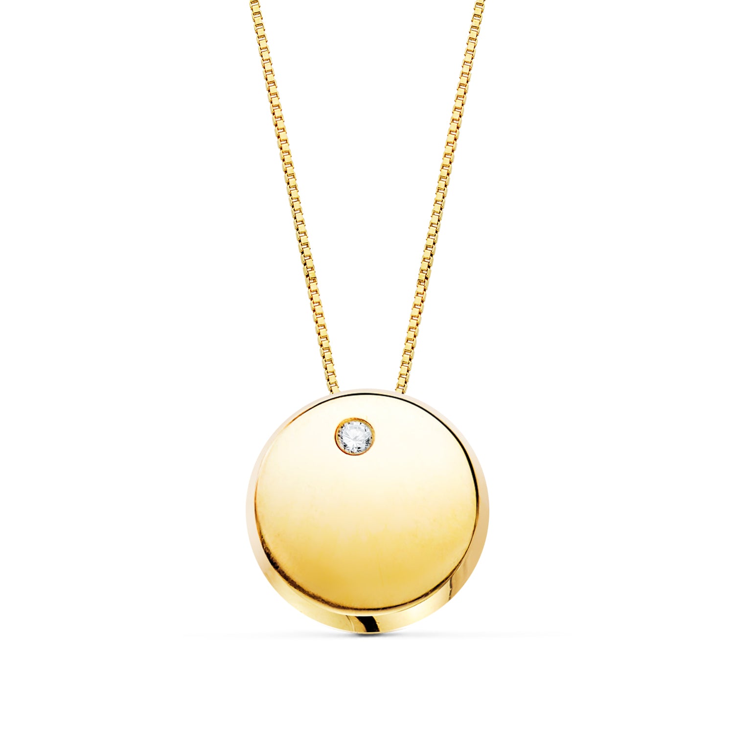 Pandantiv rotund cu zirconiu Lant din aur galben de 18K 42CM