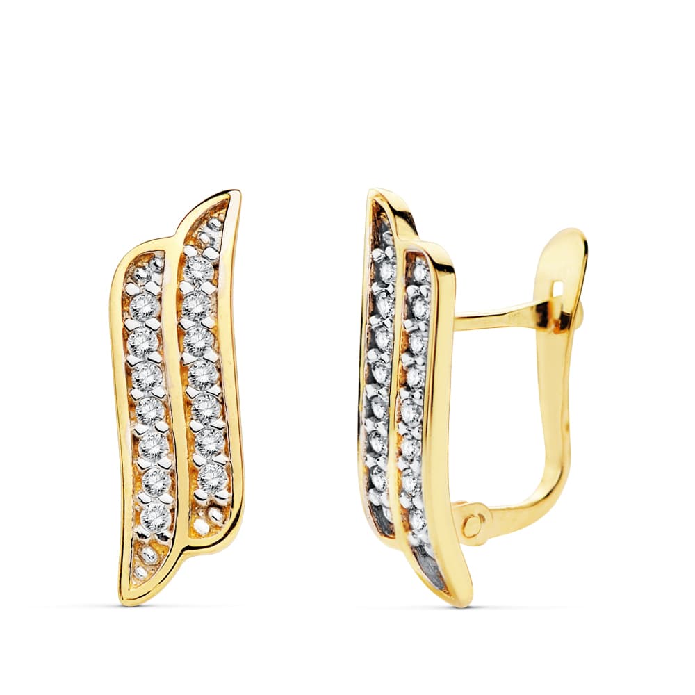 Boucles d'oreilles en Or Jaune 18K avec Bandes de Zircone 16X5 mm Fermoir Catalan