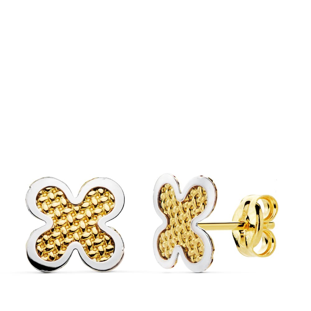 18K tofarget gullkløver øredobber 7X7MM Butterfly Push lås