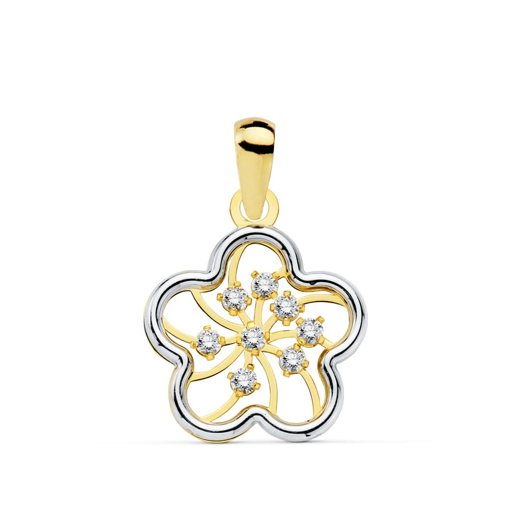 18K Pendentif Fleur Or Bicolore 13 X 13 mm
