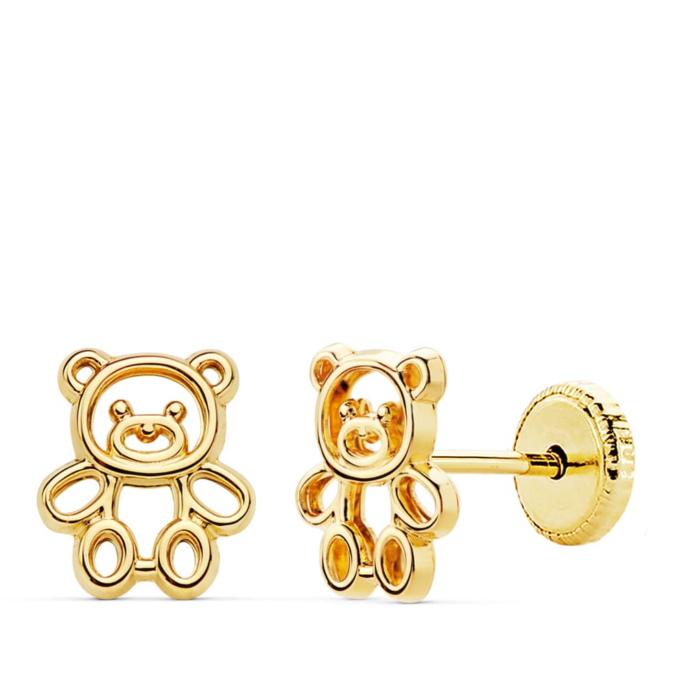 18 K gult gull openwork Bear øredobber 7X6 mm skruelås