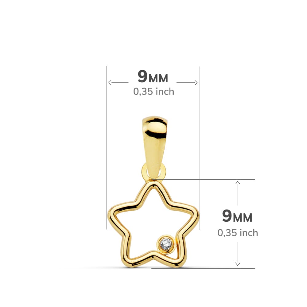 Pendentif Or Jaune 18K Étoile Zircone 9X9 mm