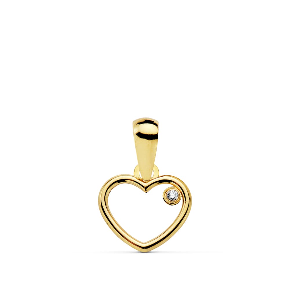 Pendentif Or Jaune 18K Zircone Coeur 9X8 mm
