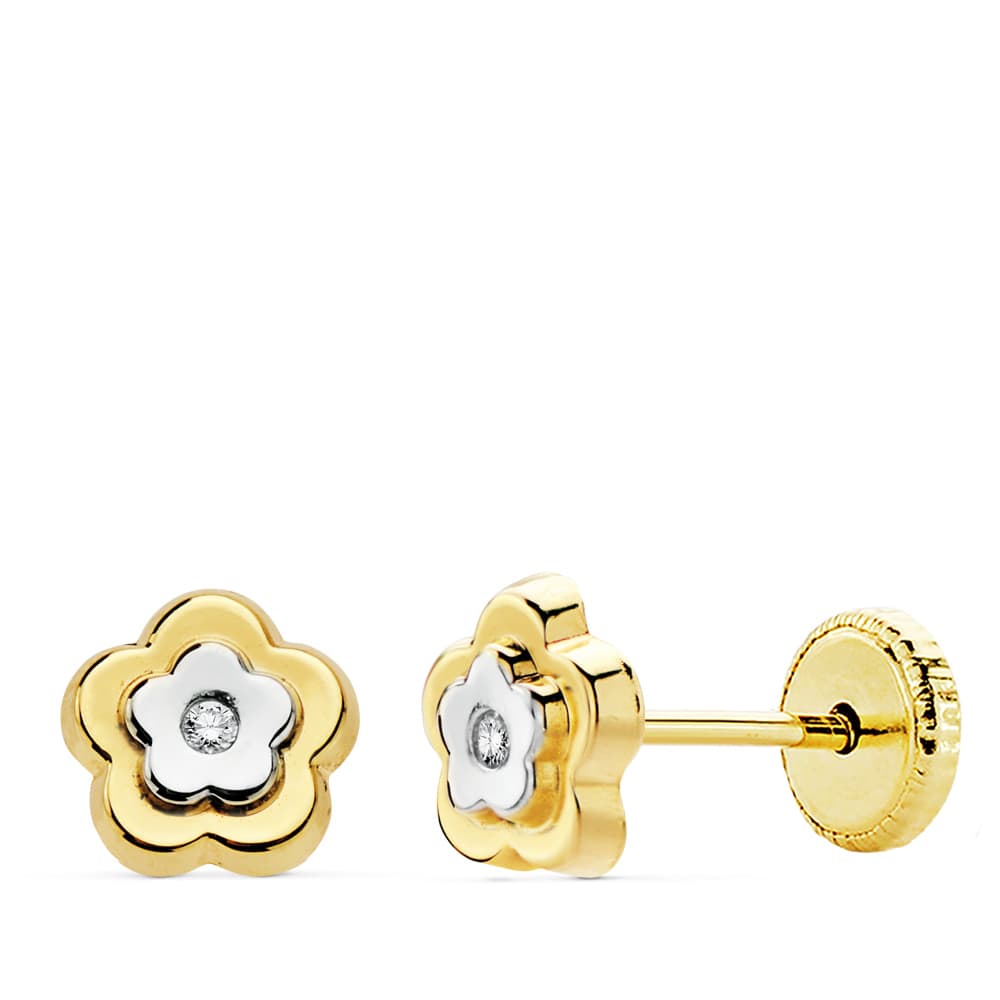18K Boucles D´oreille en Or Silhouette Flower 6 mm Fermoir a Vis
