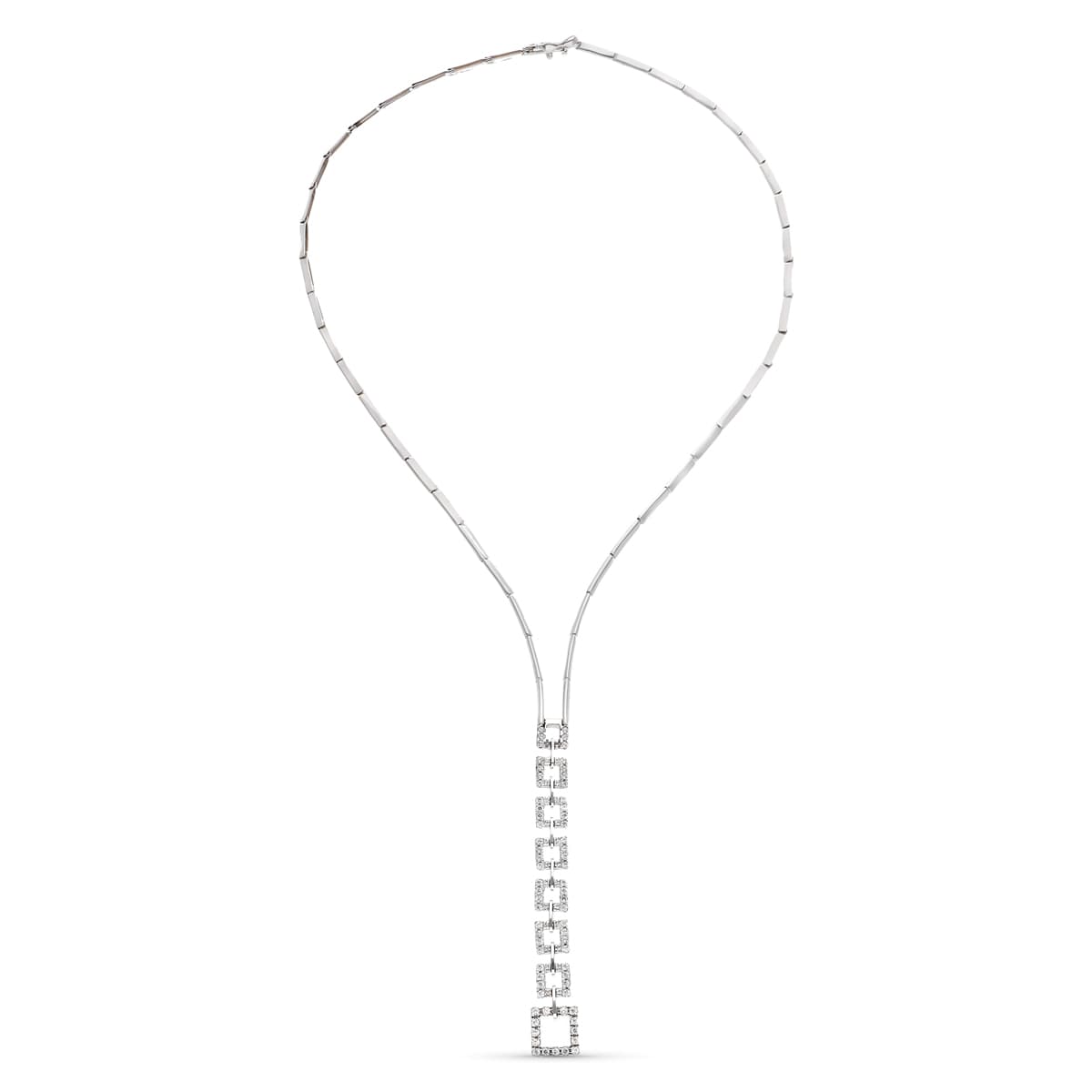 18K Collier Or Blanc Carré avec Zircons
