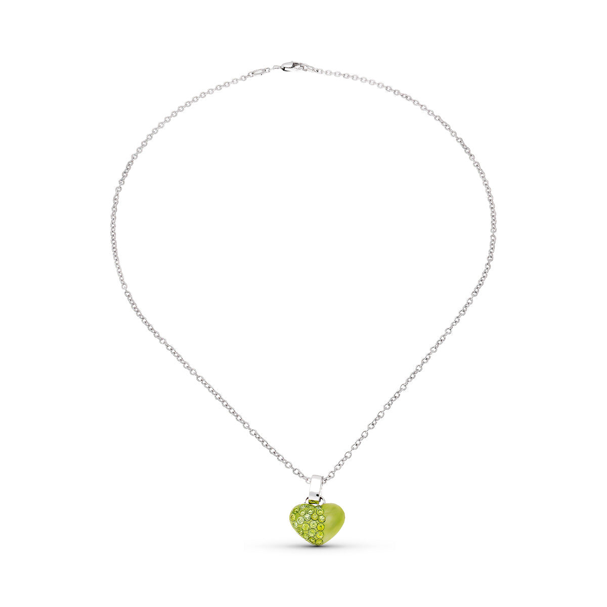 Collar Oro Blanco 18K Corazón y Circonitas
