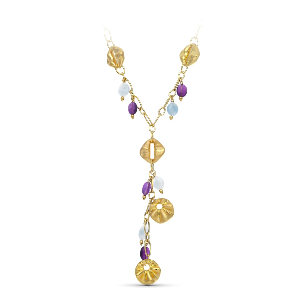 Collier Fleurs et Pierres de Couleur Or Jaune 18 Carats