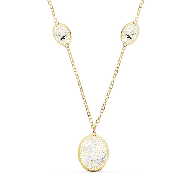 18K Collier Or Bicolore Fleurs 45 Cm