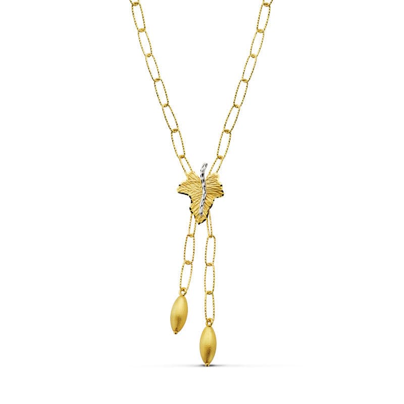 18K Collier Or Bicolore Feuille 44 Cm