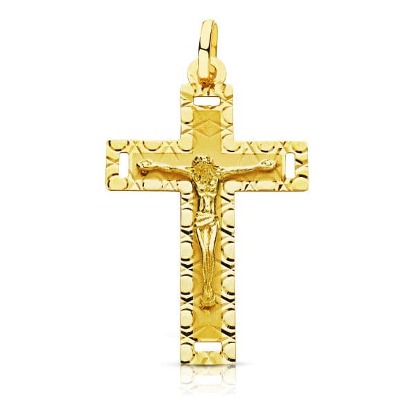 Croix en Or Jaune 18K avec Christ Sculpté 35X22 mm