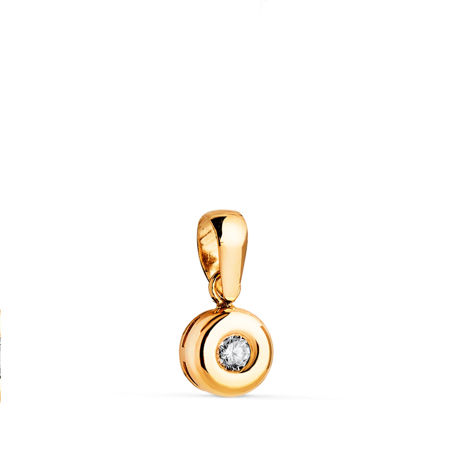 Pendentif Chaton en Or Jaune 18K 6MM Diamant Taille Brillant 2.50 mm 0.070 Qts G-VS2