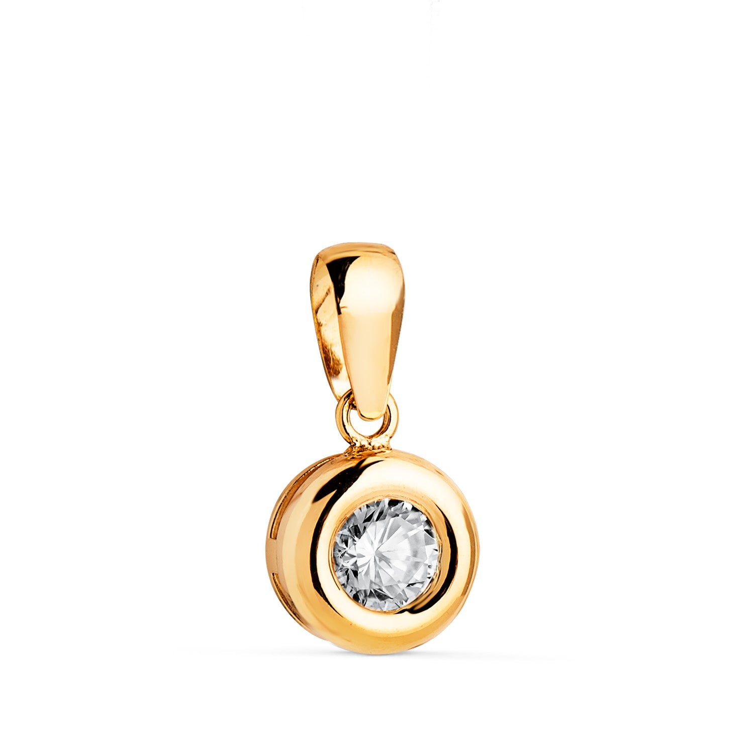 Pendentif Chaton en Or Jaune 18K 8MM Diamant Taille Brillant Lab 5 mm 0.325 Qts G-VS2