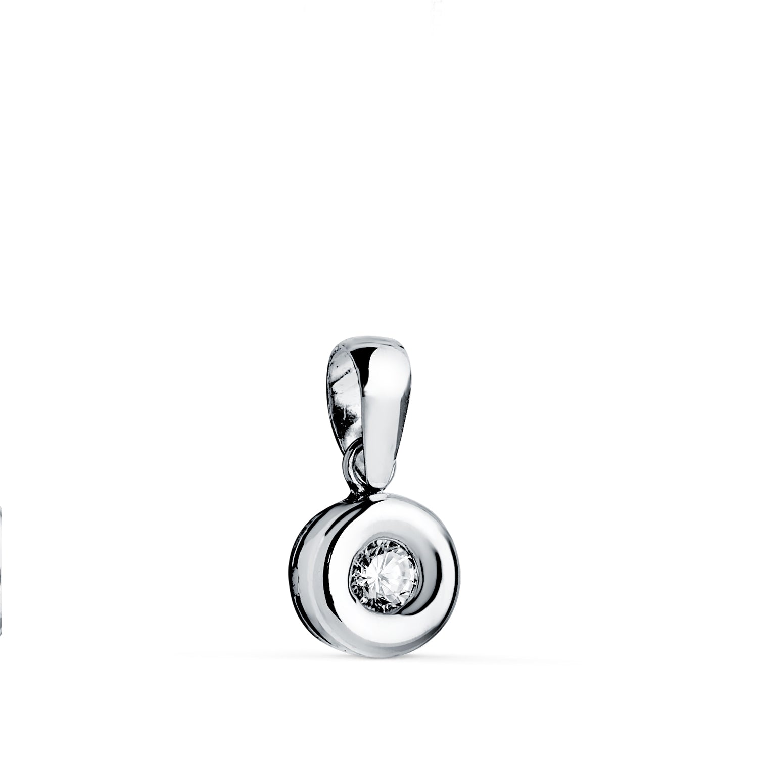 Pendentif Chaton en Or Blanc 18K 6,5MM Diamant Taille Brillant 2,90 mm 0,100 Qts G-VS2