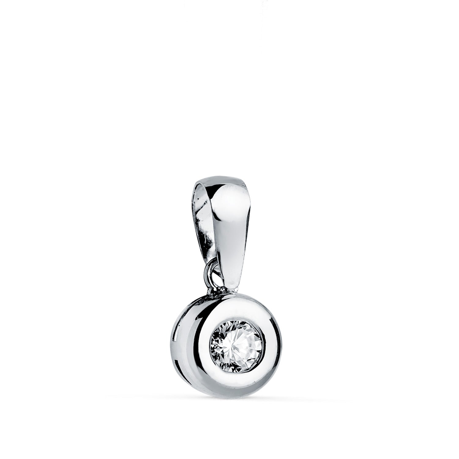 Pendentif Chaton en Or Blanc 18K 7MM Diamant Taille Brillant 3.40 mm 0.150 Qts G-VS2