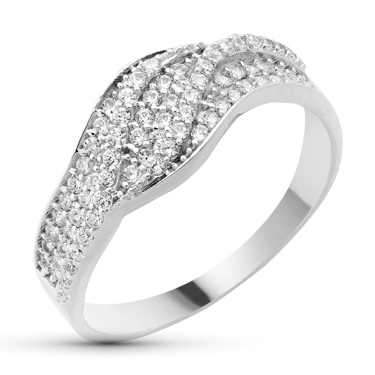 Bague en Or Blanc 18K avec Zircon Largeur: 7,5 mm