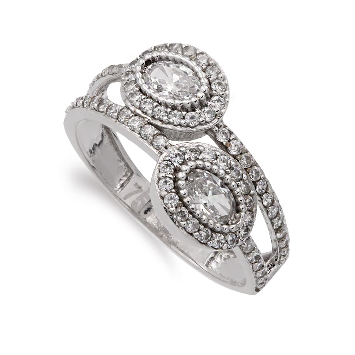 Ring in 18K White Gold Oval Patterns with Zircon Width: 10.5 M